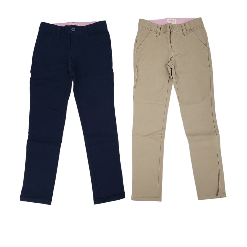 NWT Cat & Jack Girls School Uniform Pants Size 7 - Two Pack Blue And Beige